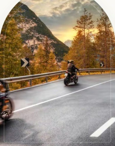 Rider leaning through a mountain pass